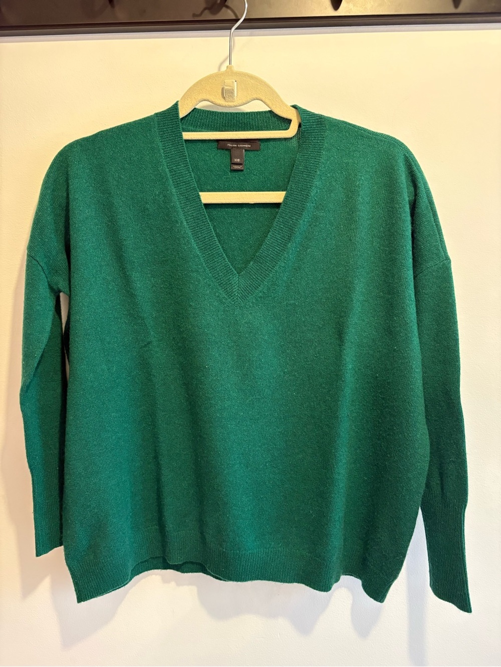 J. Crew Green Cashmere V-Neck Sweater